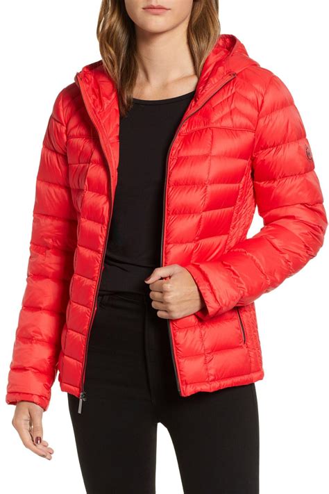 packable down fill michael kors red|Michael Kors packable puffer coat.